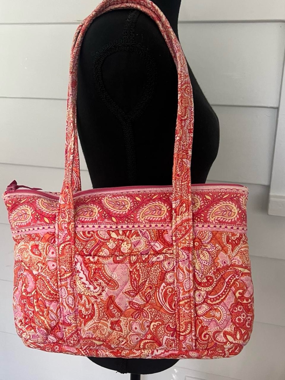 Vera Bradley Sherbet Quilted Paisley Tote Bag in Pink and Orange